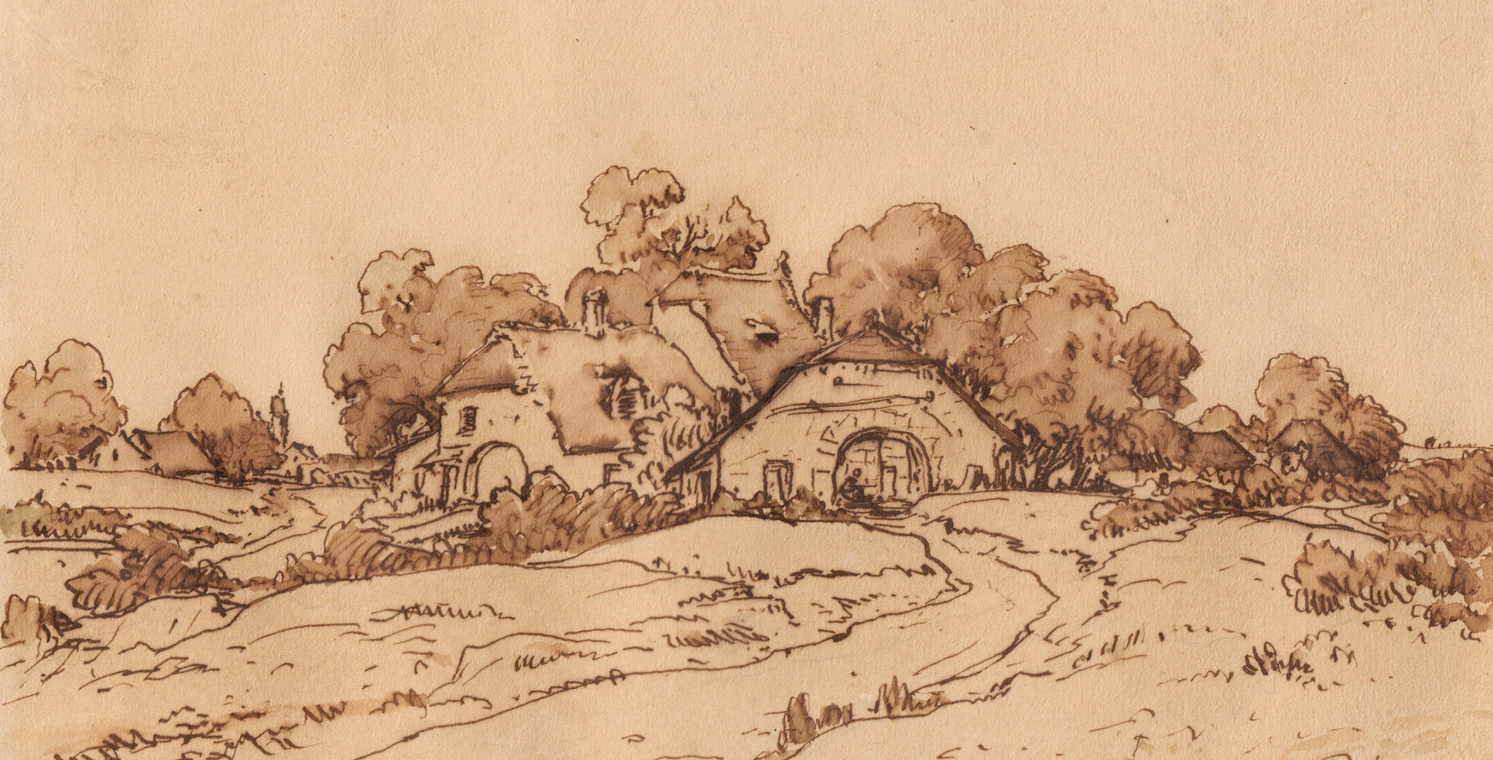 Houses Under the Trees, c. 1860-62     Pen and brown ink on paper 12 1/4 x 8 1/4 inches