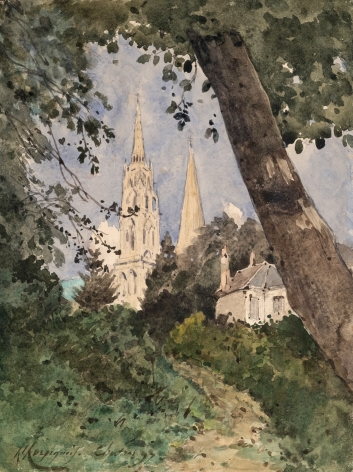 View of Chartres, 1893    Gouache with pencil on paper  11 3/4 x 9 inches  Signed, dated and located lower left