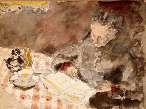 Edouard Vuillard  Grandmère lisant,  c. 1898-1900  Watercolor and pencil on paper 7 1/2 x 10 3/8 inches