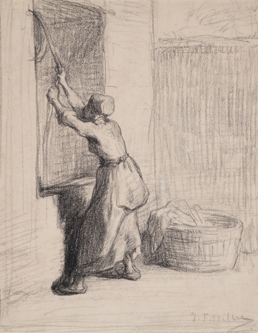 Femme étendant son linge, c. 1848-49   Black conte crayon on paper  10 7/8 x 8 7/16 inches