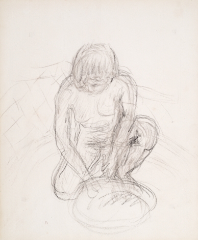 Crouching Nude, c. 1910-1918    Pencil and black chalk on paper  12 3/16 x 10 inches  Stamped lower left