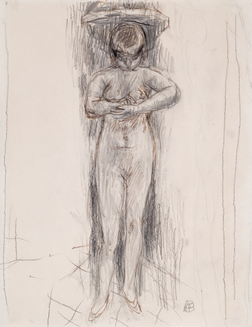 Marthe Standing at the Bath   Pen and ink; pencil and traces of charcoal on paper  11 1/8 x 8 5/8 inches  Signed lower right