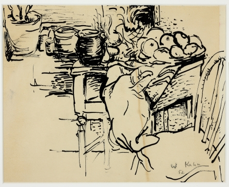 Wolf Kahn, Matissean Still Life, 1952    Pen and ink 8 3/4 x 11 1/4 inches