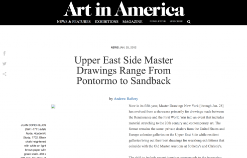 Review in Art in America: Upper East Side Master Drawings Range From Pontormo to Sandback, January 2012