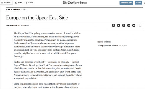 Mention in the New York Times: Europe on the Upper East Side, January 2010