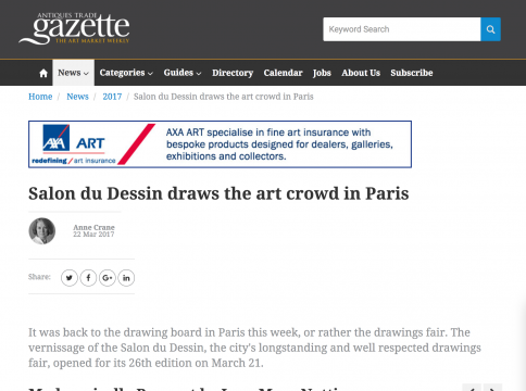 Mention in Antiques Trade Gazette: Salon du Dessin draws the art crowd in Paris, March 2017