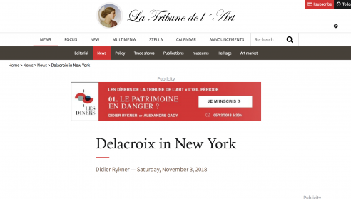 Review in La Tribune de l'Art: Delacroix in New York, November 2018