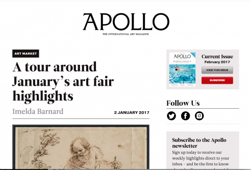 Mention in Apollo: A tour around January’s art fair highlights, January 2017