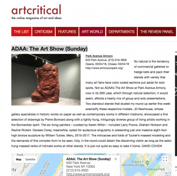 Mention on Artcritical: Drill Hall Delectations: The Art Show at the Armory, March 2018